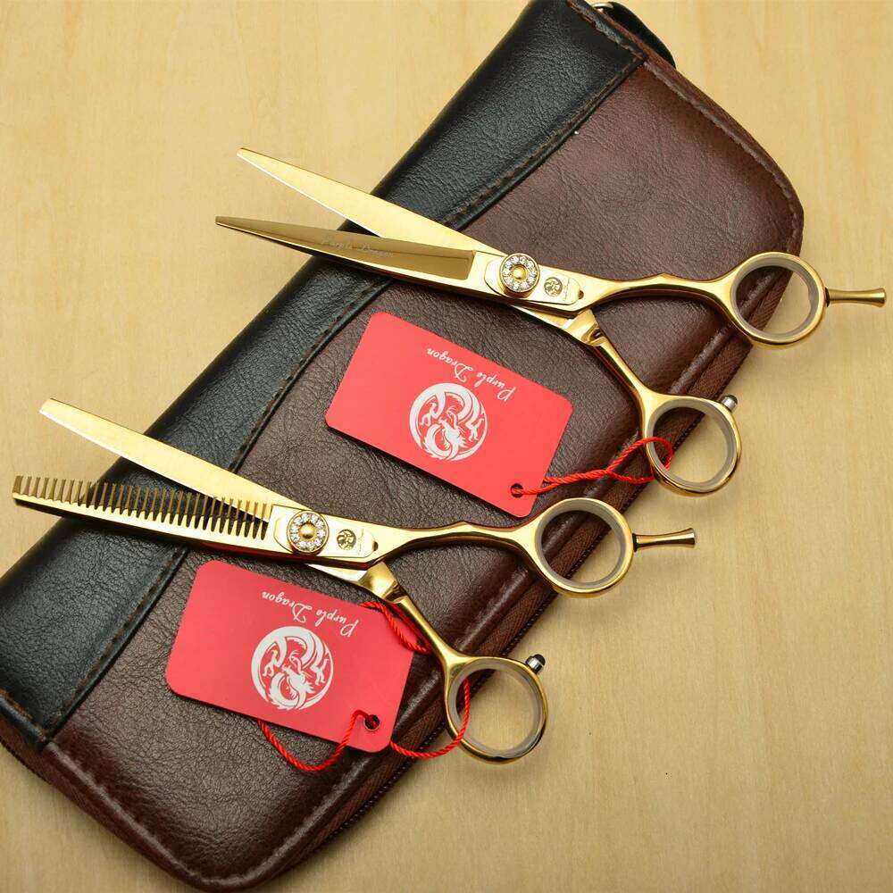 Professional Hairdressing Purple Dragon Japan 440C Gold Hair Cutting Shears Barber Thinning Scissors Dropshipping Z1020 H260303