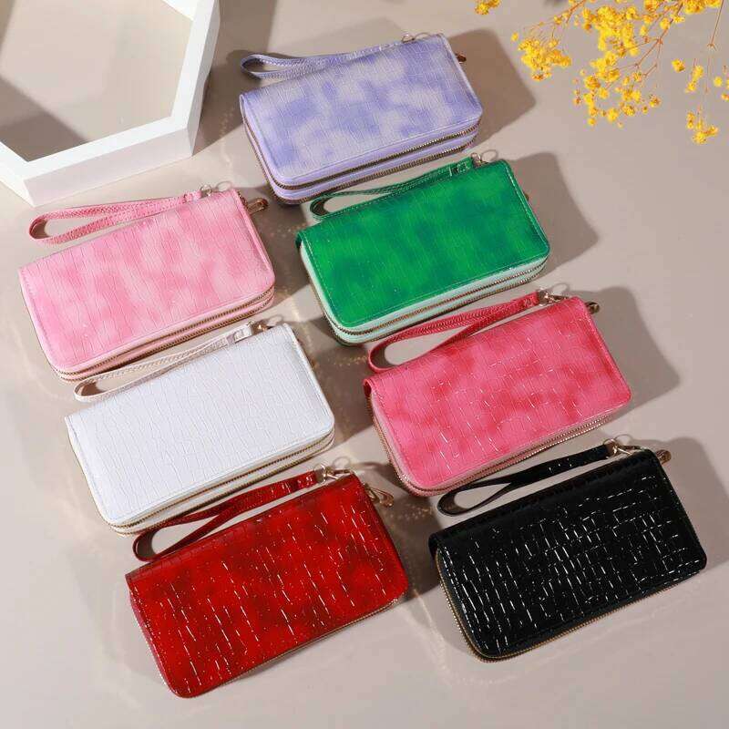 Chic Vintage Double Layer Clutch Wallet Retro Zipper Coin Purse & Wristlet - Fashionable Womens Accessory with Secure Storage C260304