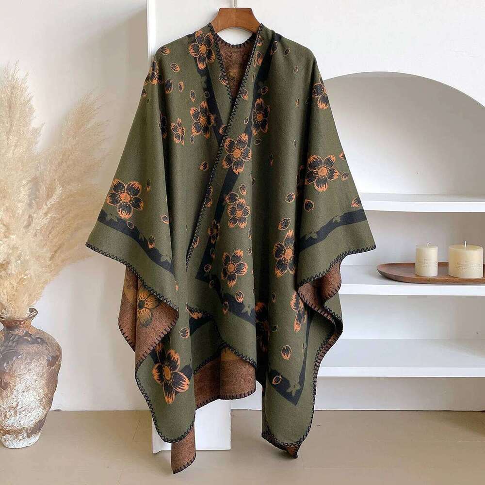 Brand Fashion Women's Cashmere Winter Shawl - Delicate Floral Oil Painting Printed Pashmina Thick Wrap & Echarpe Poncho XJ260304