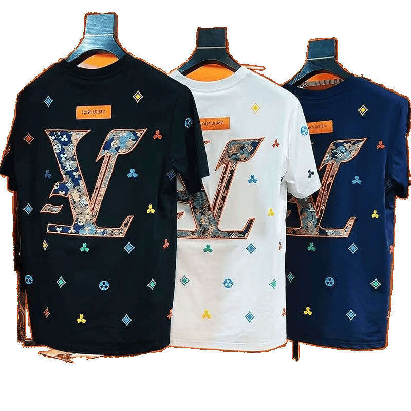 Light Luxury High-End Embroidery Short Men's Trendy Brand Cool Round Neck Regular Shoulder T-Shirt Summer Fashion Casual Half Sleeve Trend