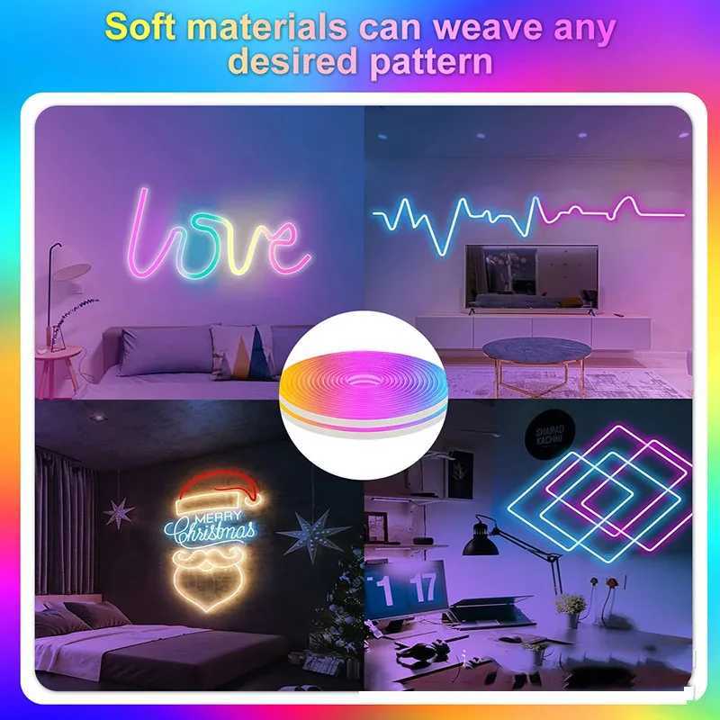 5V USB RGB-IC Neon LED Strip Light 1M 2M 3M 5M Flexible Lamp Tape Neon Lights With Bluetooth APP Control For Home Room Decor H260304