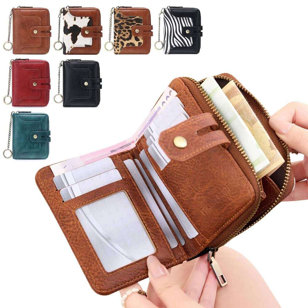 Women's Short Wallet, RFID Anti-Theft Multifunctional Coin Purse,Compact Portable,Snap Closure,with Multiple Card Slots&Key Ring C260304