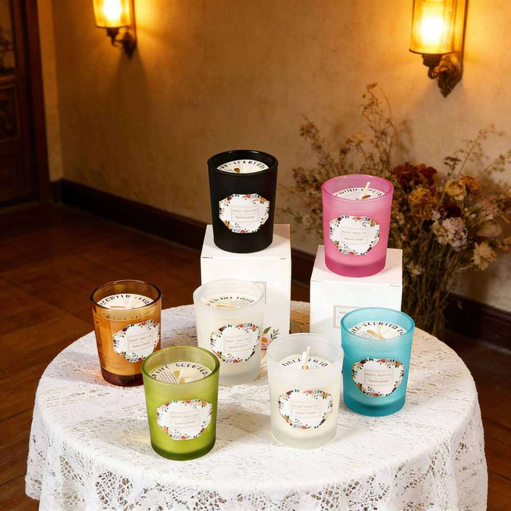 Scented Essential Oil - Smokeless Plant Wax Glass Jar Candle for Home Wedding Party Decor W260304