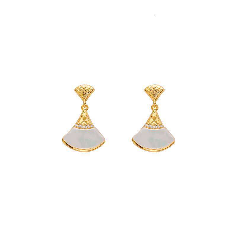 Fan-shaped Fashionable Light Luxury Zircon Mother-of-pearl Skirt Earrings Sweet And Elegant Earrings
