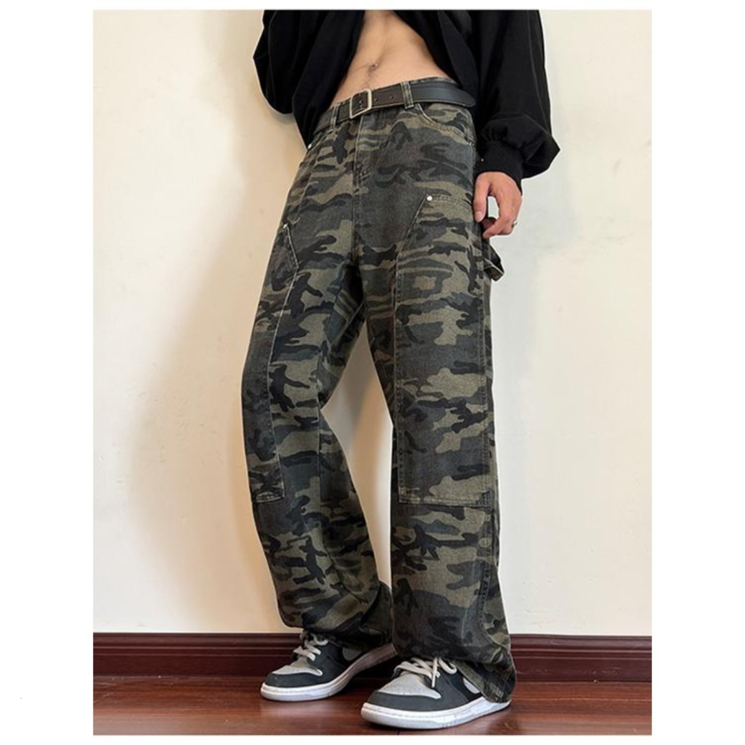 Trendy Niche Camouflage Workwear Jeans For Men American Style Cool And Stylish High Designer Pants Street Loose Straight Wide-leg Pants For Spring And Autumn