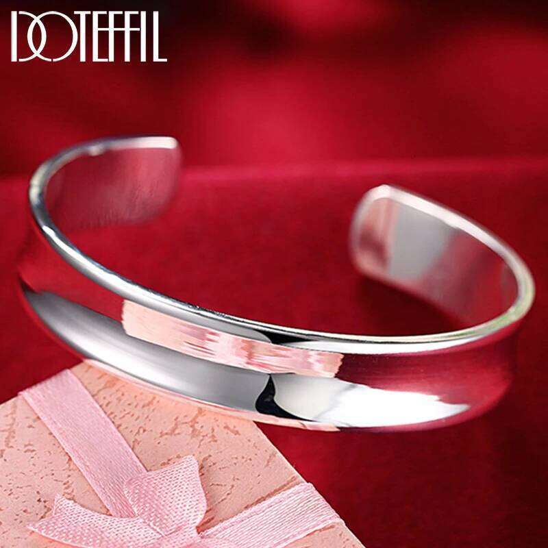 DOTEFFIL 925 Sterling Silver 12mm Smooth Adjustable Bangle Bracelet For Man Woman Fashion Wedding Engagement Party Jewelry XJ260303
