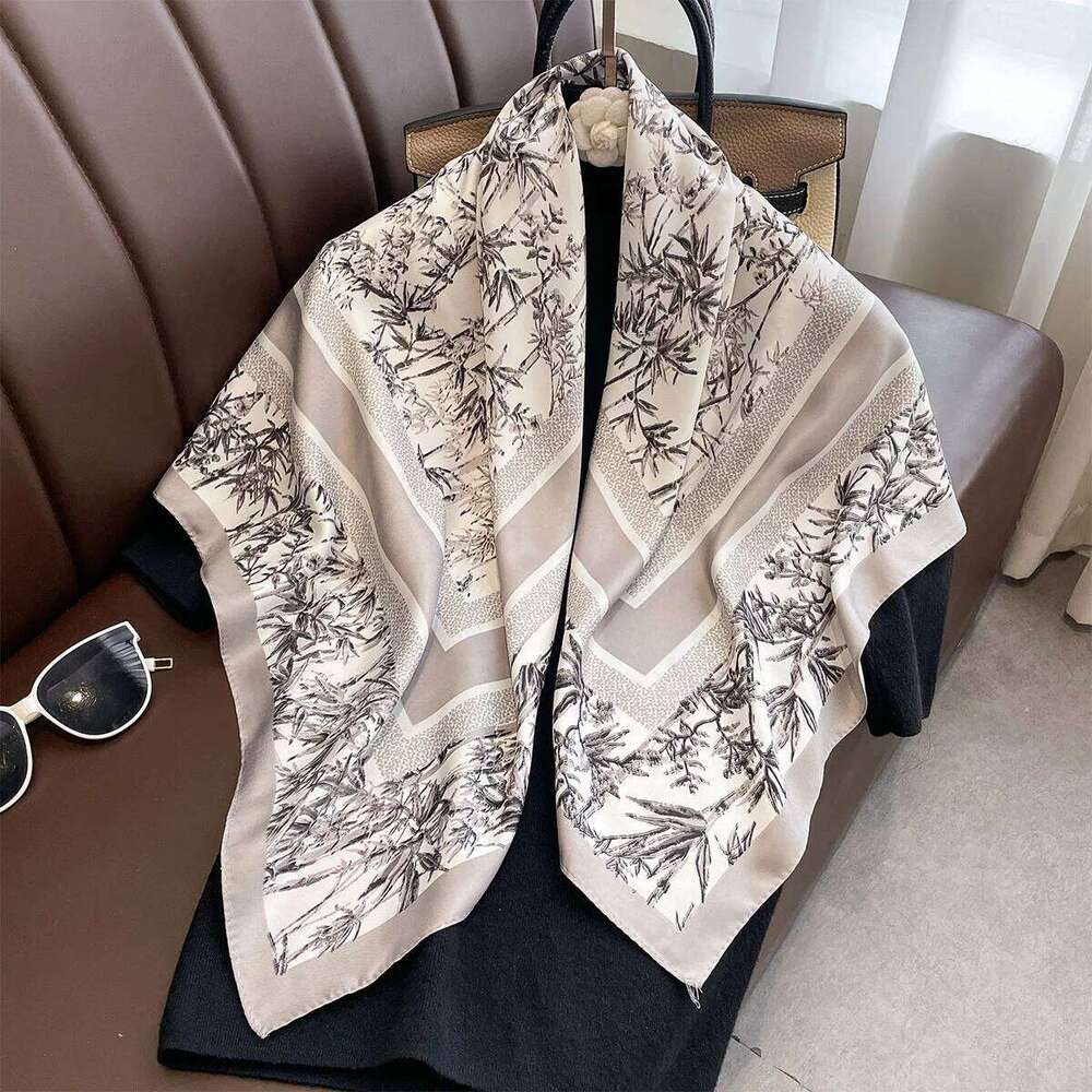 Luxury 90*90cm Square Silk For Women Fashion Neck Shawl Warps Elegant Neckerchief Bandanas Hijab Soft Stain Ladies Scarf XJ260304