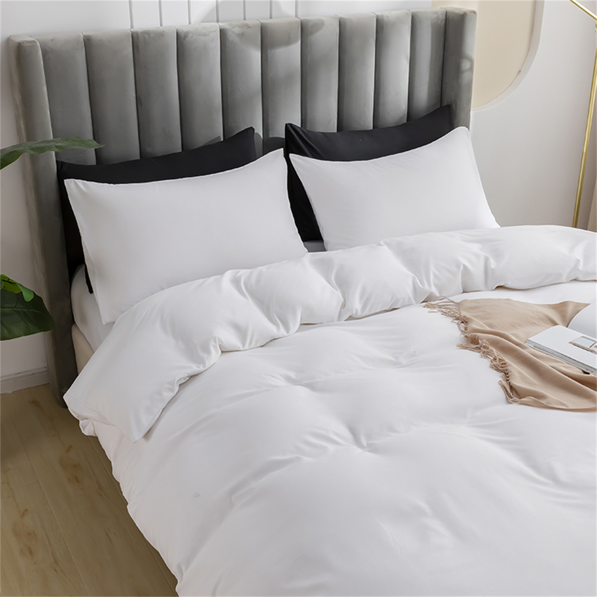 Solid-Color Brushed Fleece 4-Piece Pillowcase and Duvet Cover Set Minimalist 3-Piece Set Drop Shipping Available Digital Printing