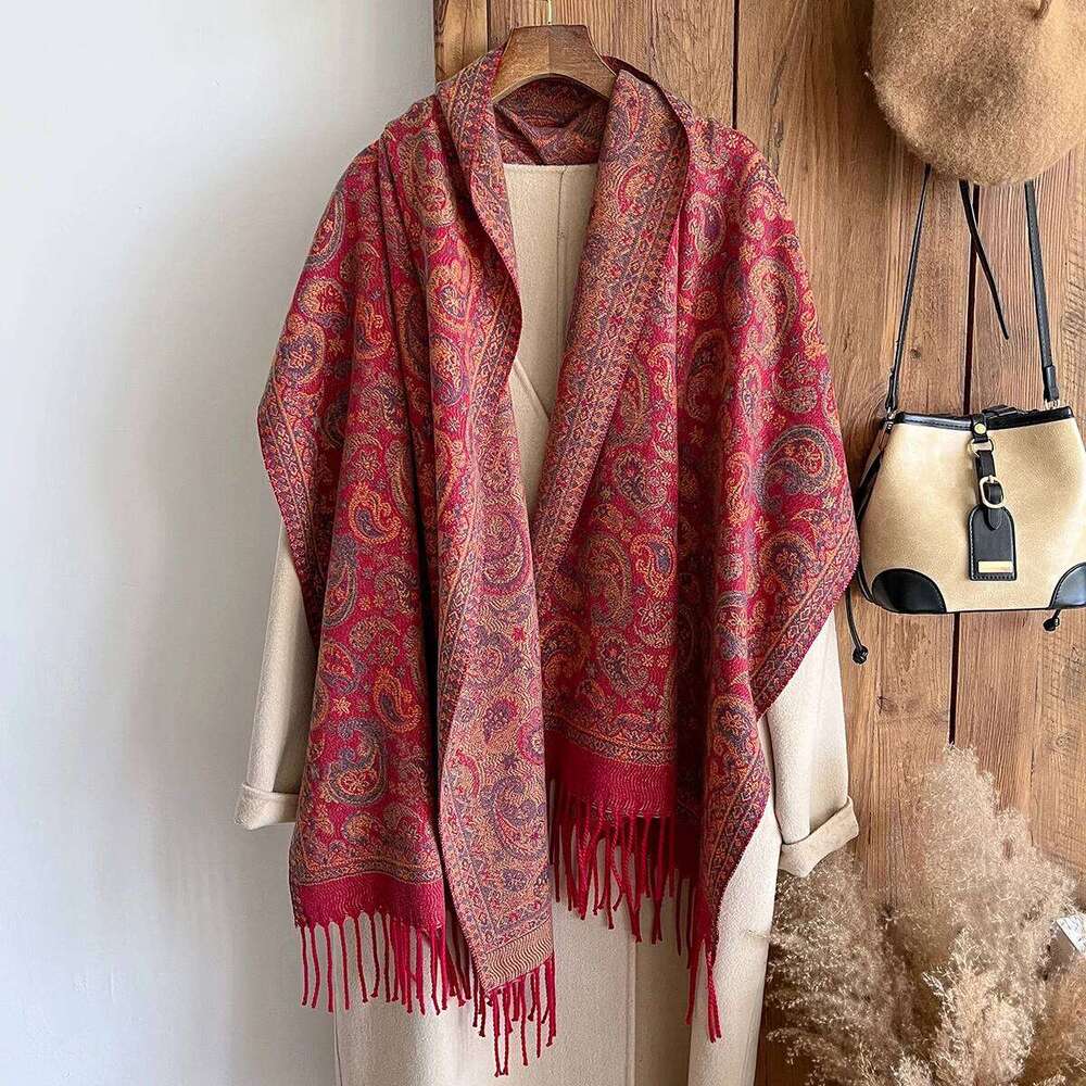 Winter New Brand National Style Paisley Design Thick Pashmina Shawl Long Tassel Print Scarf Women Keep Warm Poncho Stoles XJ260304