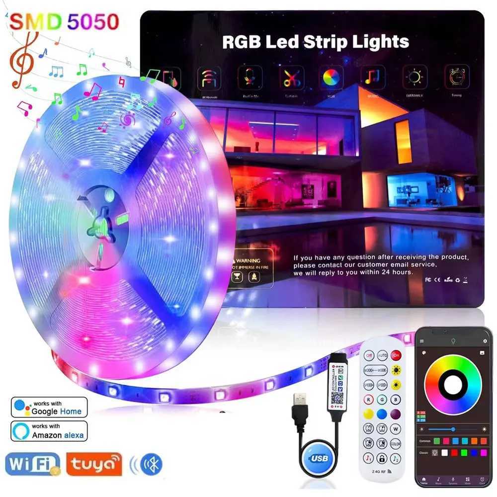 1-30M Tuya Rgb Led Tape App 5V Usb Remote Control Work With Wifi Alexa Google Alice Led Lights Strip Led Lights Room Ice String H260304
