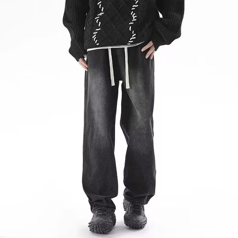 Spring/summer Lightweight American Designer Pants Style Trendy High Street Wide-leg Washed Straight-leg Jeans For Men Loose Fit For High School Students