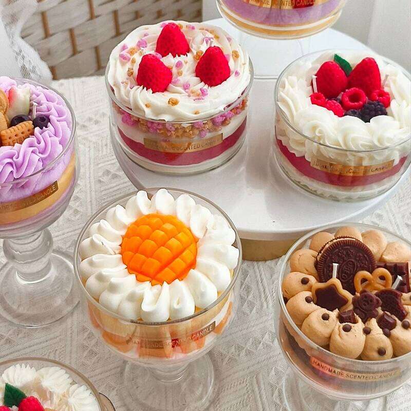 Handmade Mousse Cup Dessert Cake Scented Candle - Vanilla Chocolate Mango Strawberry Cream Creative Gift for Home W260304