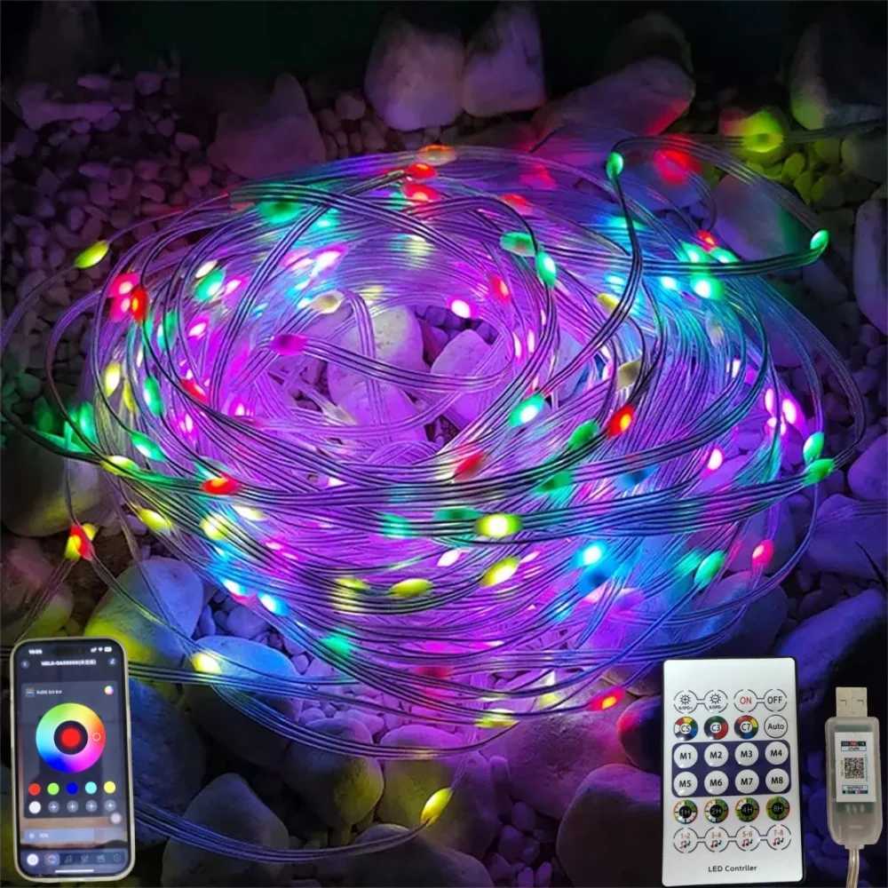 1PC 50/100/200LED USB LED String Fairy Lights RGB Sound-Activated String Lights for Home Party Wedding Bedroom Decor H260304