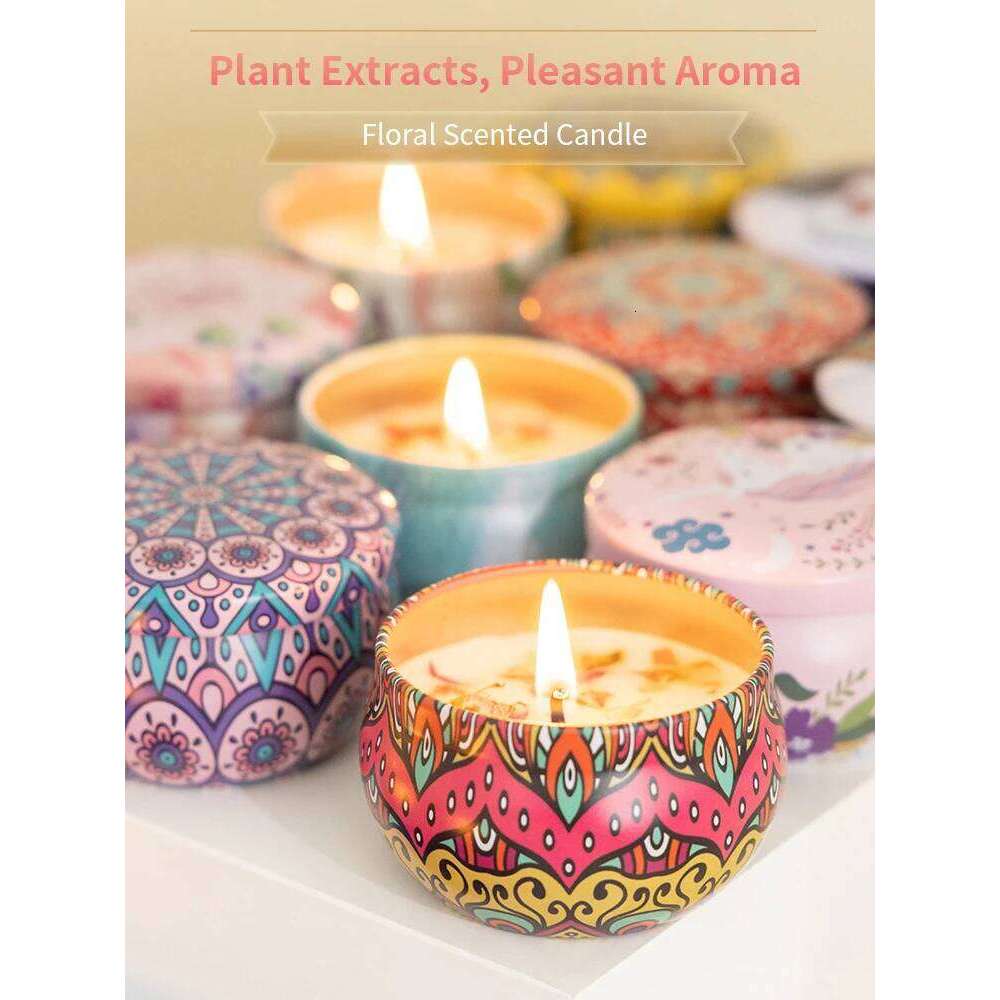 1pc Handmade DIY Jarred Scented Candle, Home Bedroom Air Freshener Ornament, Ethnic Series, Plant Fragrance W260304