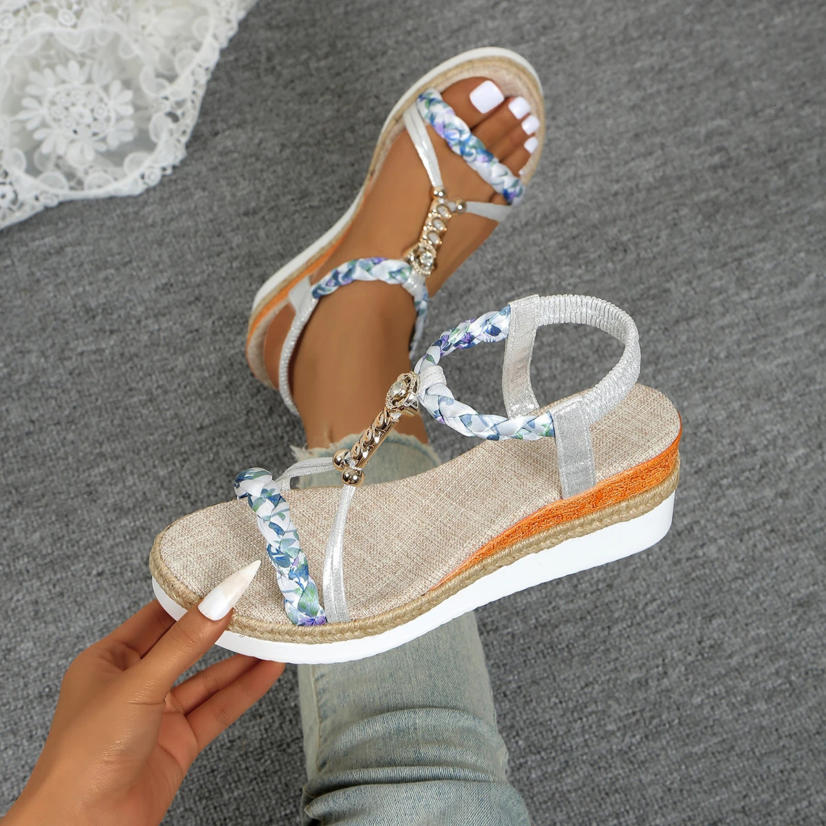 Women Wedge Sandals Summer Braided Band Platform Gladiator Sandals Woman Thick Bottom Beach Shoes Women Sandalias De Mujer 260305