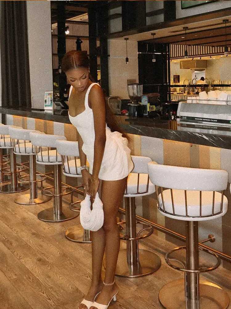 Brown Wide Strap Pleated Hem Dresses Womens Sexy Sleeveless Slim Fit Chic Mini Gown 2025 New Lady Summer Holiday Party Vestidos M260304