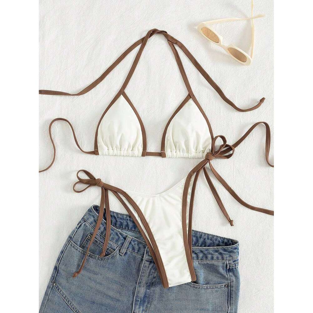 Sexy Contrast Color Separates Micro Bikini 2026 Women's Swimsuit Female Swimwear Mini Thong Bikinis Set Two-piece Bathing Suit Y260303