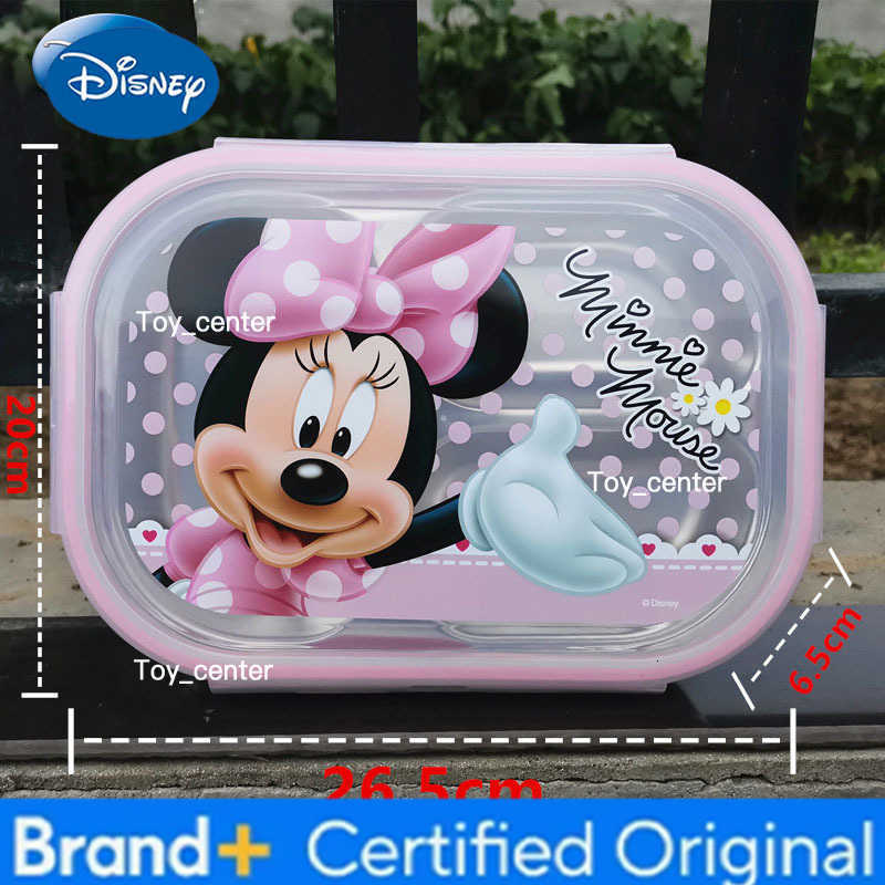 Disney Mickey Minnie Lunch Box Anime Frozen Elsa Anna Stainles Steel Dinner Plate Crisper Student Fruit Lunch Box Kids Tableware H260304