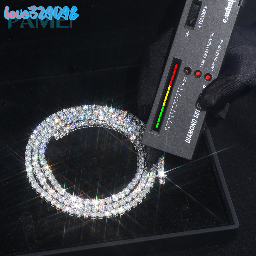 High-end Jewelry Hip Hop 2mm 3mm Platinum 925 Sterling Silver VVS Moissanite Diamond Fully Paved Classic Tennis Chain Nec