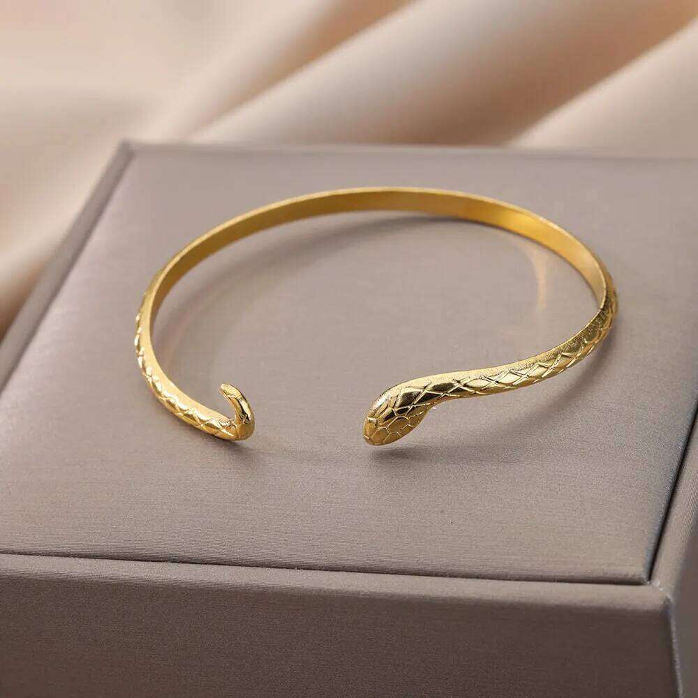 Vintage Bracelet For Women Stainless Steel Snake Opening Bangle Animal Aesthetic Fashion Jewelry pulseras mujer XJ260303
