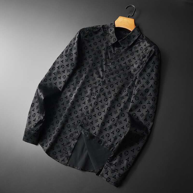 Fall fashion long-sleeved button-down solid-color large-sized business casual shirt for men