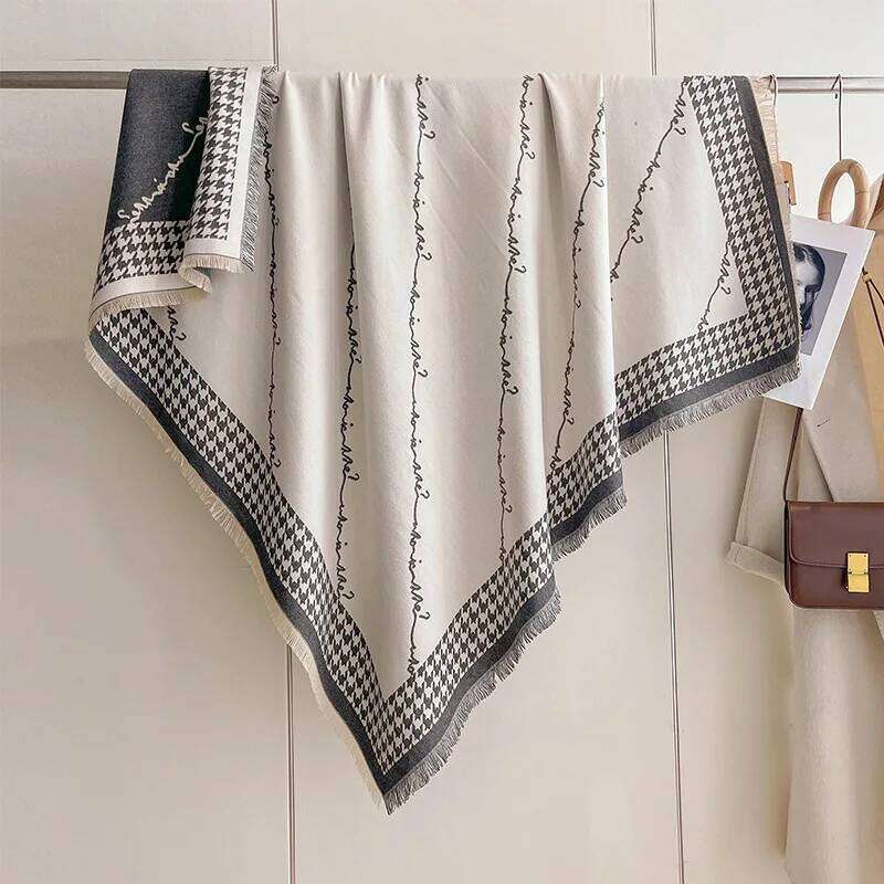 Luxury Brand Cashmere Women Houndstooth Scarf Winter Warm Shawl and Wrap Bandana Pashmina Female Foulard Square Thick XJ260304