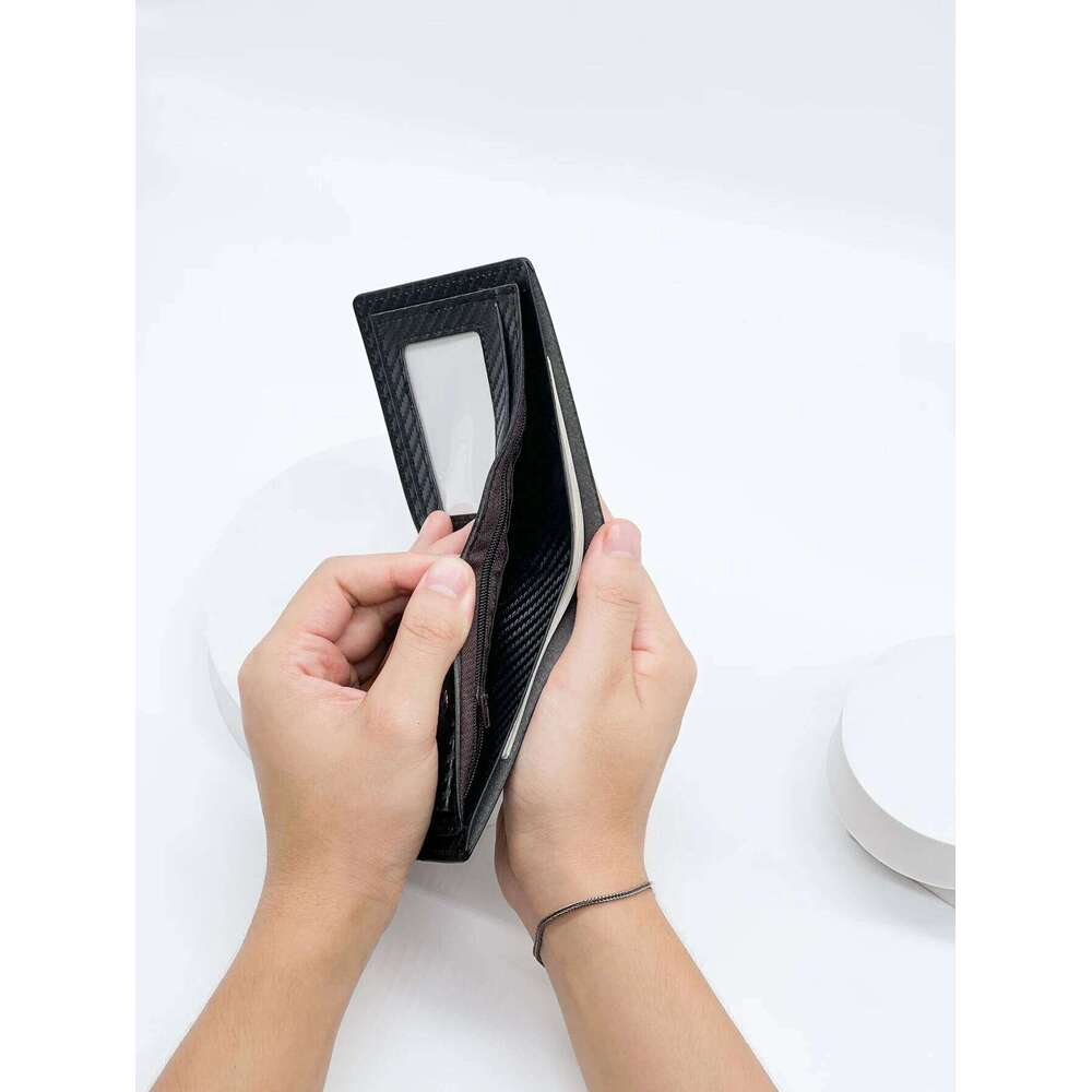 Fashion Trend New Business Casual Students Simple Men's Short Carbon Fiber with Card Slot Wallet C260304