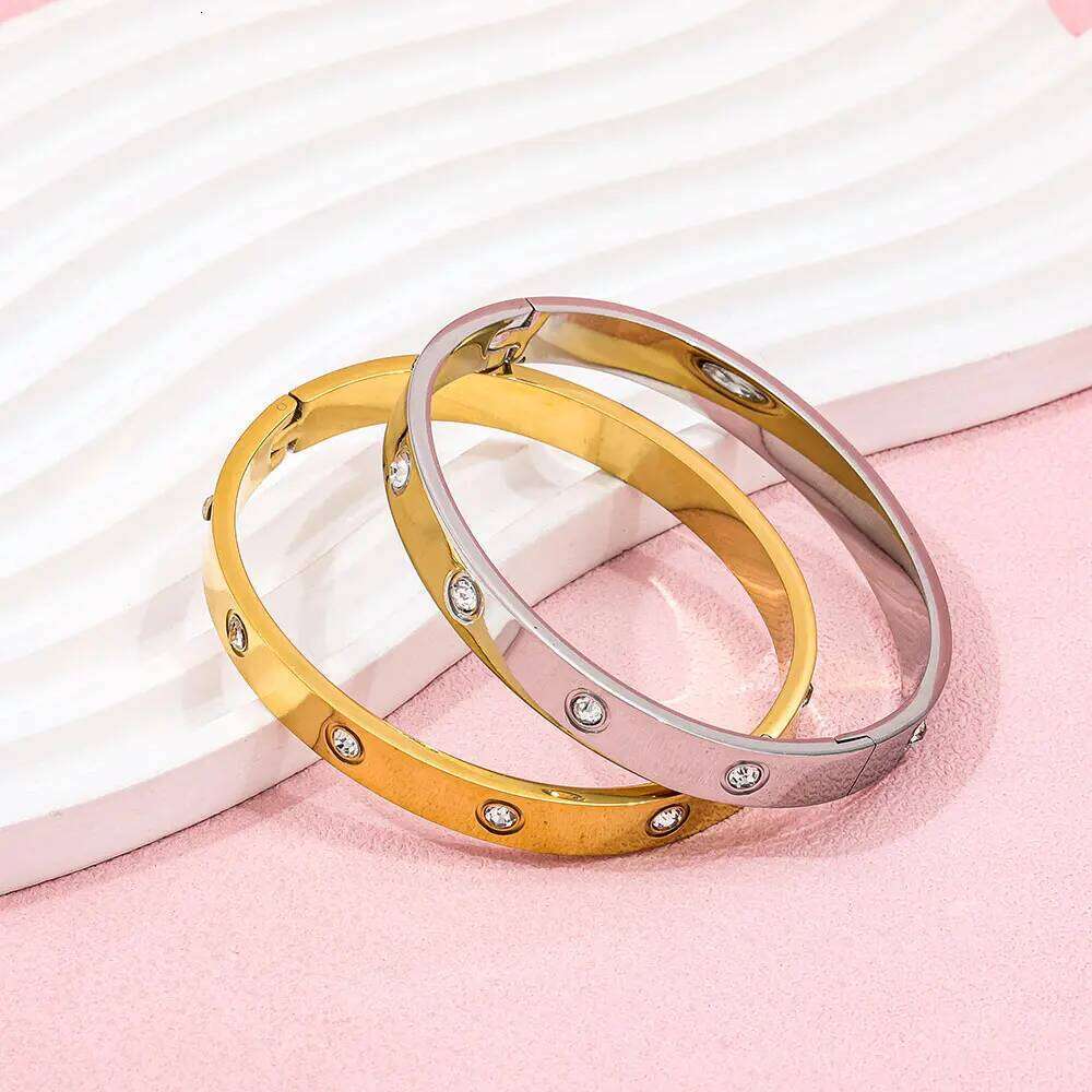 Joolim Jewelry High End PVD Wholesale Waterproof&No Fade Fashion Rhinestone Pave Bangle Stainless Steel Bracelet for Women XJ260303