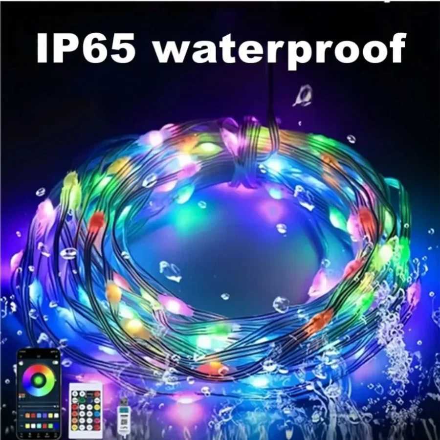 5M20M 5V USB WS2812B Bluetooth LED String Fairy Lights Dreamcolor RGB IC DIY Party Festival Tree Lights Wedding Decoration Lamp H260304