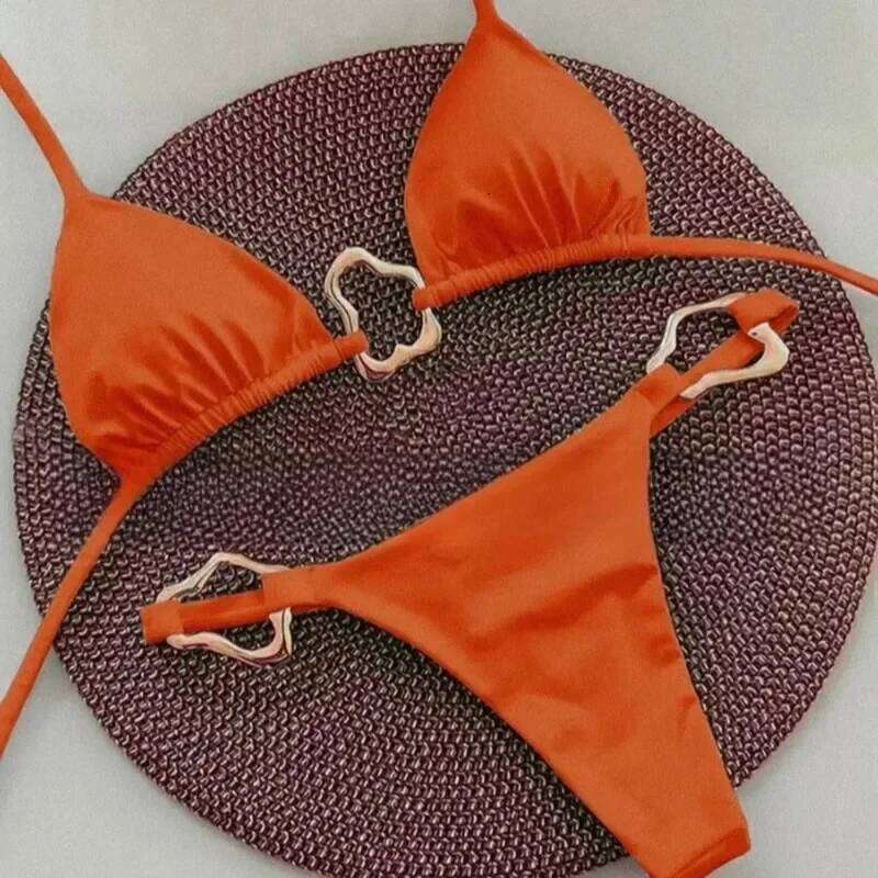 New Sexy Bikini Solid Color Lace-up Split Two-piece Swimsuit for Women Y260303