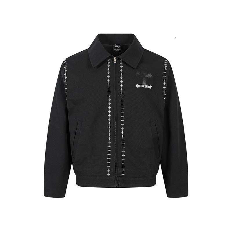2026 Spring New American Style Cross Embroidered PU Leather Jacket For Men, Trendy Loose Casual Top