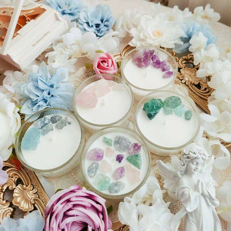 Handmade Crystal Stone Scented Candles Gift Set Soybean Wax Energy Candle Glass Fragrance Home Decor And Scents W260304