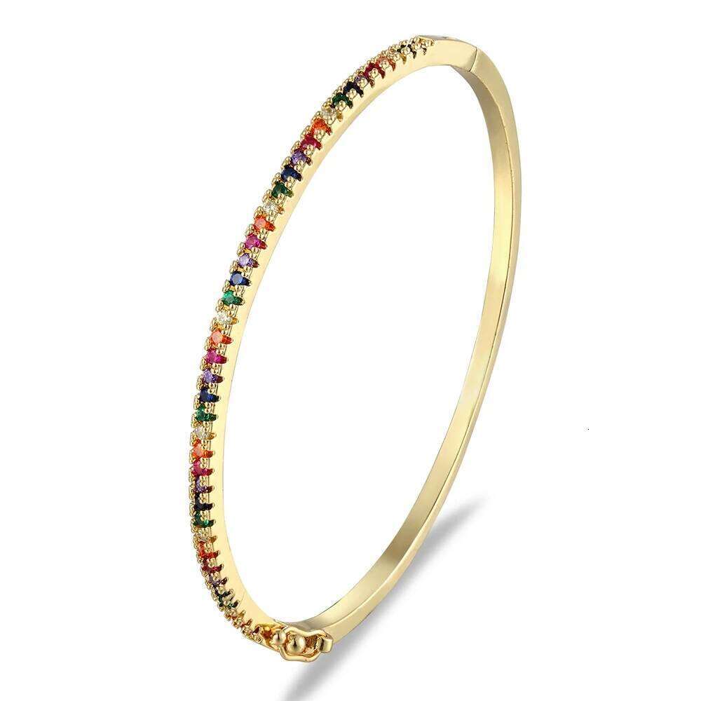 Nidin New Design High Quality Charm Rainbow Bracelet Copper Zirconia Rhinestone Cuff Bangle Trendy Jewelry Gift For Women Girls XJ260303