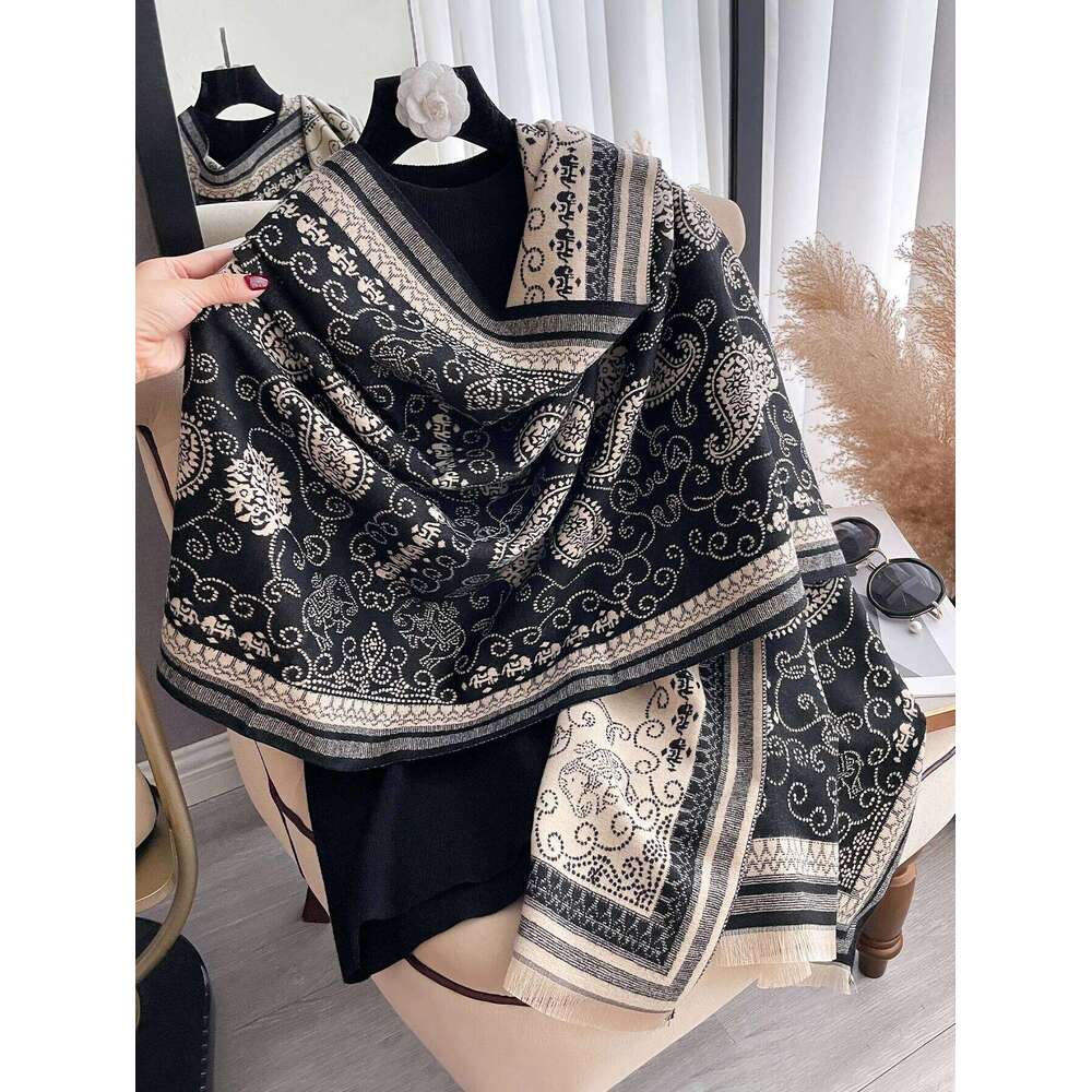 New Bandanna Design Winter Two-Sided Cashmere Jacquard Scarves High Quality Women Thicken Wrap Shawl Ladies Wool Pashmina Scarf XJ260304