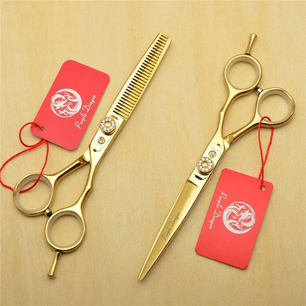Professional Hairdressing Purple Dragon Japan 440C Gold Hair Cutting Shears Barber Thinning Scissors Dropshipping Z1020 H260303