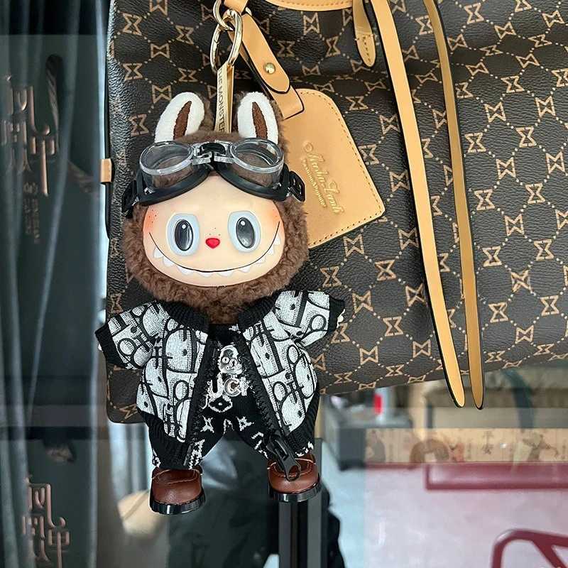 17cm Labubu Luxury Old Money Style Clothing Set, Trendy Hat & Leather Pants for V1 V2 V3 Doll AccessoriesT260304