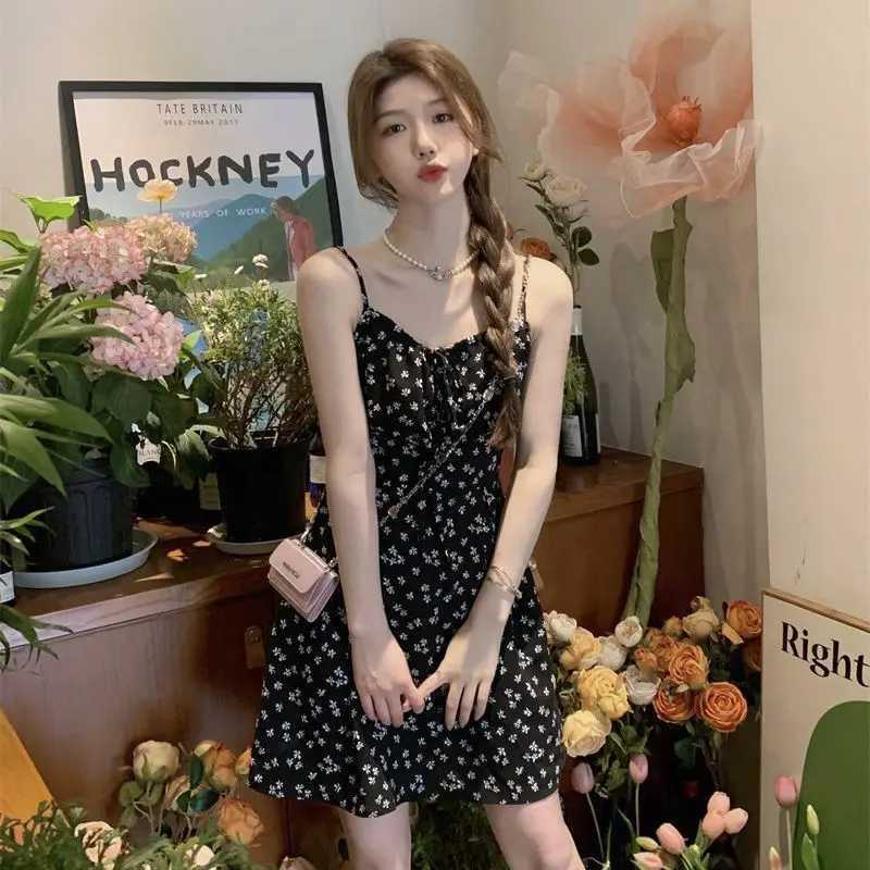 Sleeveless Floral Print Dress for Women Spring 2025 New Style Pure Sexy Style Waist-cinching Slimming A-line Chiffon Short Skirt M260304