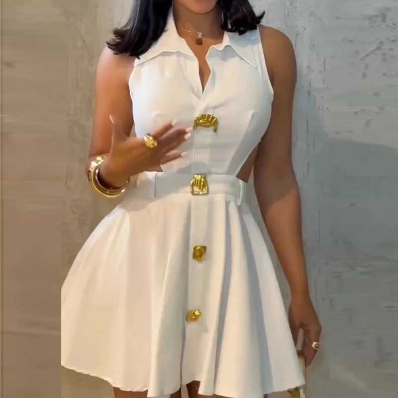 Elegant Stylish Sleeveless A-Line Mini Dress Women Sexy Hollow Out Club Party Dresses For Women Summer Short Dress White Black M260304