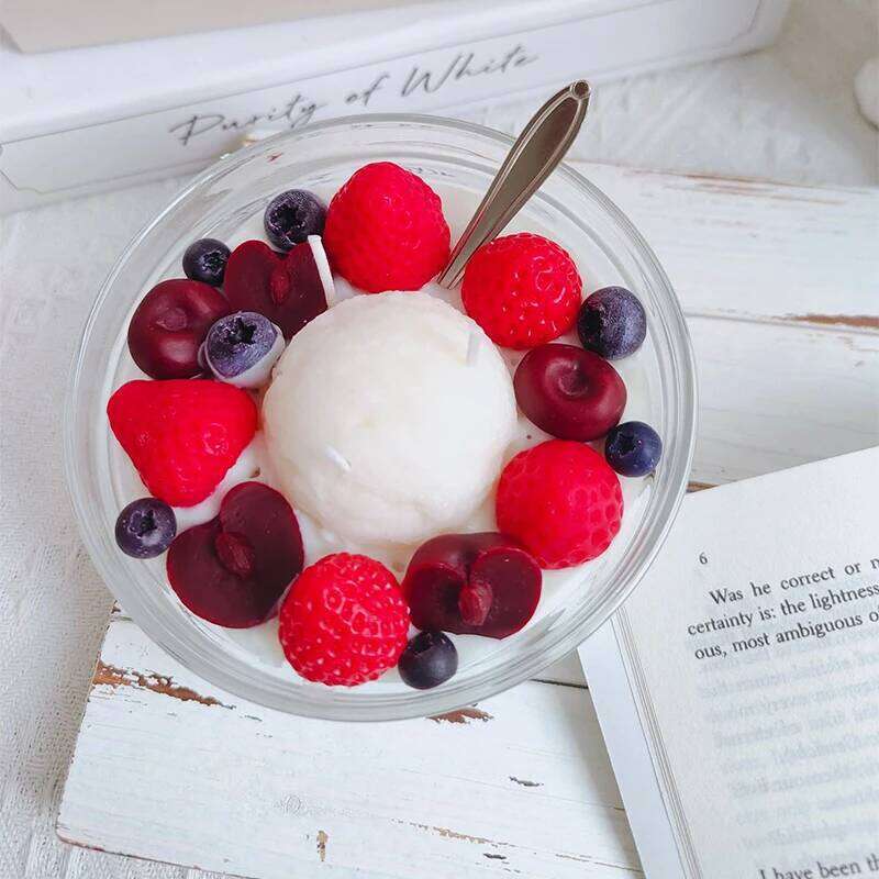 Strawberry and Cherry Fruit Scented Candle, Soy Wax, Fragrance Ornament, Birthday Gift, Dessert Cup, Handmade W260304