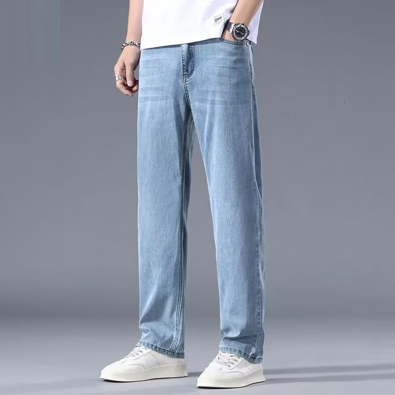 Trendy Men's Jeans New Style Loose Straight Drapey Wide-leg Designer Pants Pants Thin Casual Long Trousers