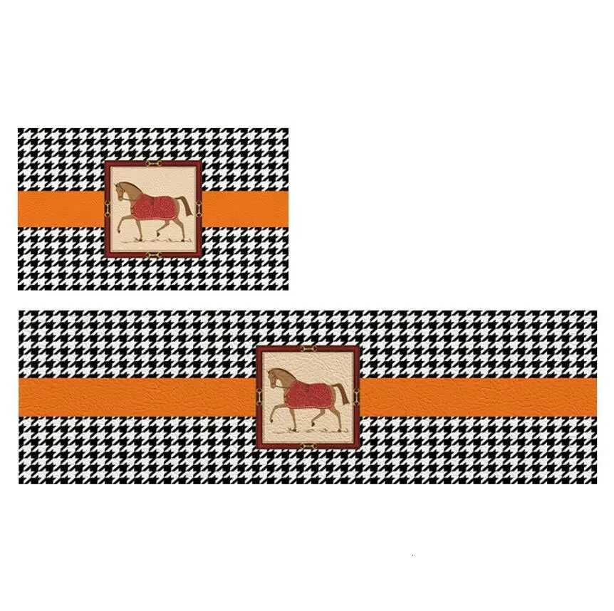 Premium PVC, Washable, Stylish Horse & Houndstooth Print, Durable, Non-slip, 2-Piece Set for Home Entrance & BathroomT260303