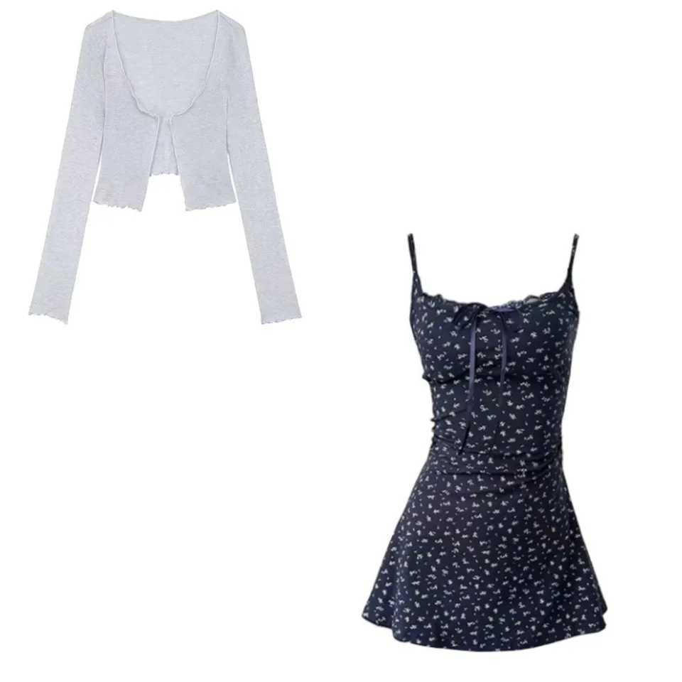 Sweet Spicy Strappy Mini Bodycon Dress Beach Cover-Up for Women Fashionable Fall New Arrivals French Floral Print Waist-Defining M260304