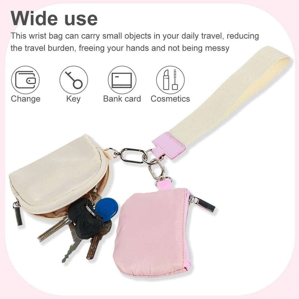 Mini Dual Coin Pouch Solid Color Wristlet Keychain Handbag Key Card Holder Change Pocket Wallet for Women C260304
