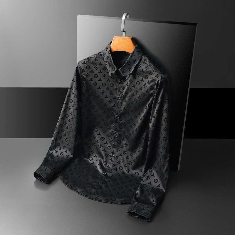 Fall fashion long-sleeved button-down solid-color large-sized business casual shirt for men