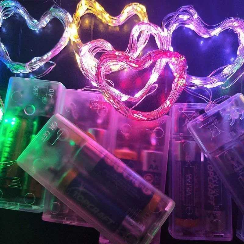 Valentines Day LED Light Battery Power Silver Wire Fairy Light String Ramadan Party Home Decoration Wedding Garland Lamp H260304