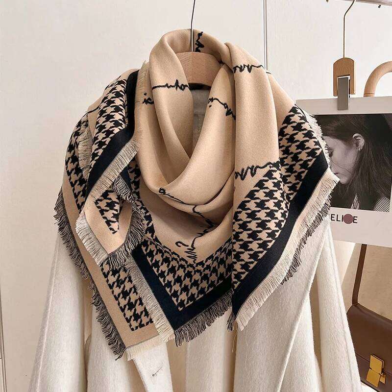 Luxury Brand Cashmere Women Houndstooth Scarf Winter Warm Shawl and Wrap Bandana Pashmina Female Foulard Square Thick XJ260304