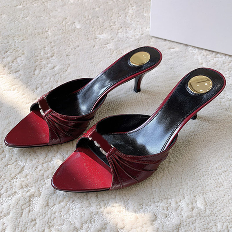 womens elegant sexy Satin Crepe Rhinestones sandals Fashion Show Style advanced rhinestone almond peep toe kitten heel mules sandals