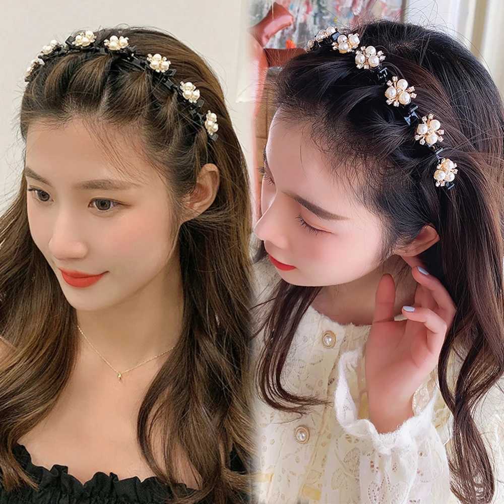 Double Layer Bands Clip Hairbands Fashion Plastic Braided Headband Punk New Knitting Womens Headwear Hair Accessories Pearl H260304 - view 3