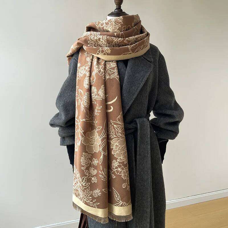 2024 Luxury Floral Print Scarf for Women Warmer Winter Cashmere Pashmina Scarves Shawls Female Thick Blanket Wraps Foulard XJ260304
