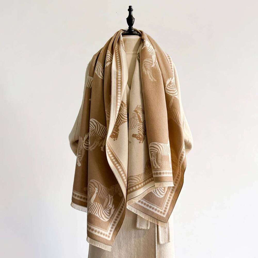 Luxury Warm Cashmere Poncho Shawl Scarf Zebra Print Thick Pashmina Winter Blanket Wrap Casual Hijab Stole for Women XJ260304